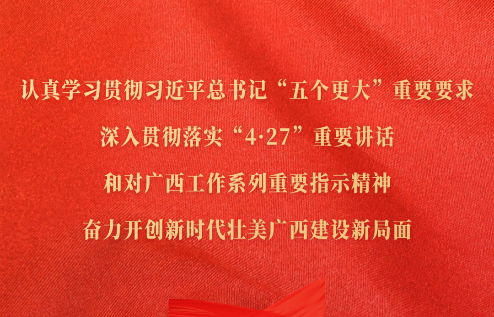 認(rèn)真學(xué)習(xí)貫徹習(xí)近平總書(shū)記“五個(gè)更大”重要要求，深入貫徹落實(shí)“4·27”重要講話(huà)和對(duì)廣西工作系列重要指示精神，奮力開(kāi)創(chuàng)新時(shí)代壯美廣西建設(shè)新局面